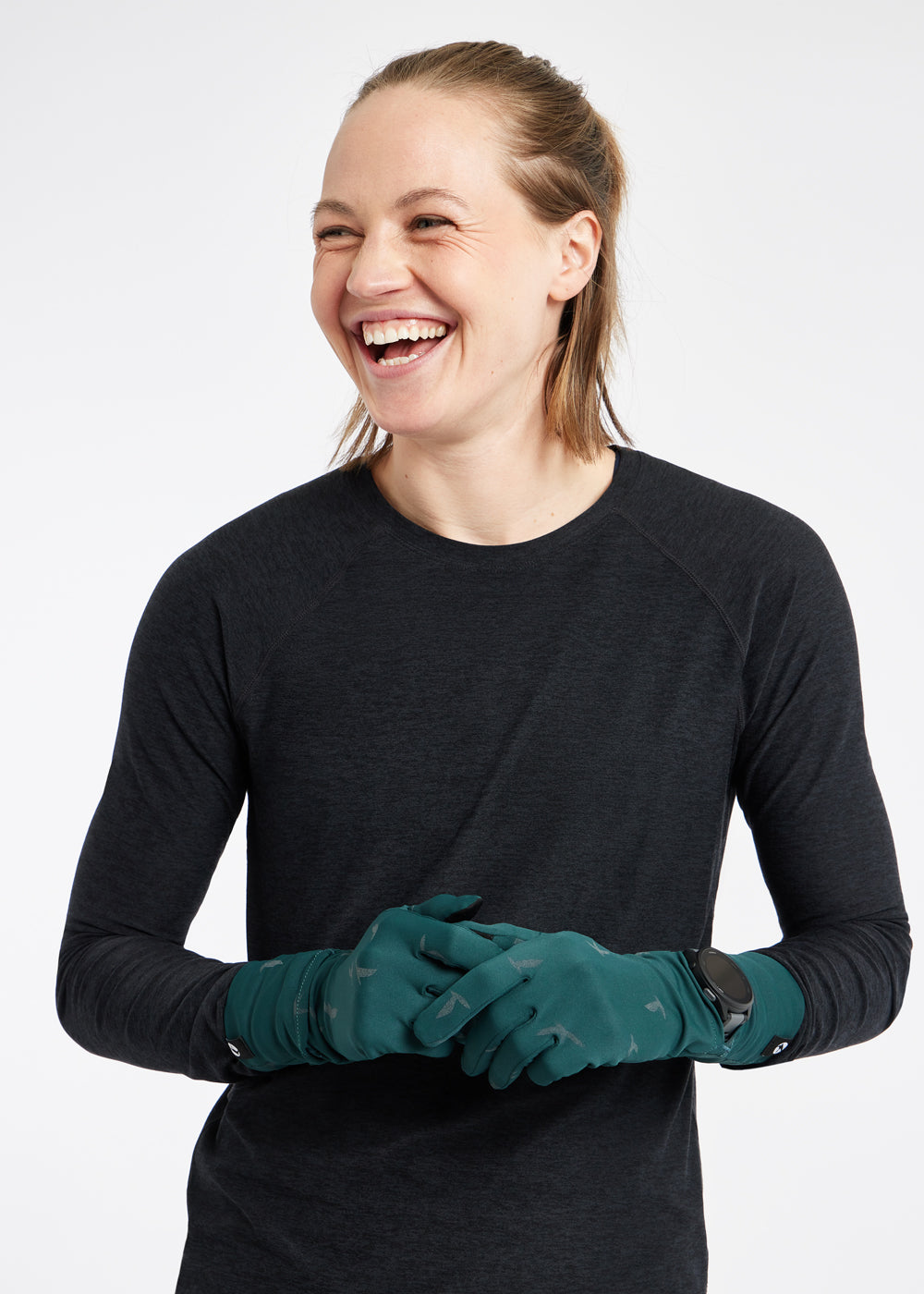Firecracker Watch Window Running Gloves in Juniper green