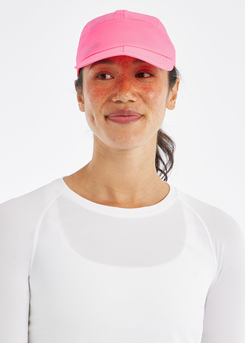Foldable Roga Running Cap in Neon Pink, front view