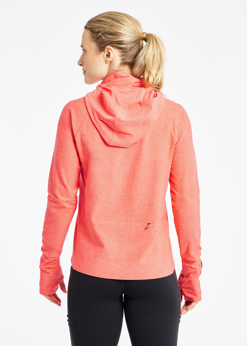 Lux Highline Long Sleeve Running Hoodie in Alpenglow Pink, back view 