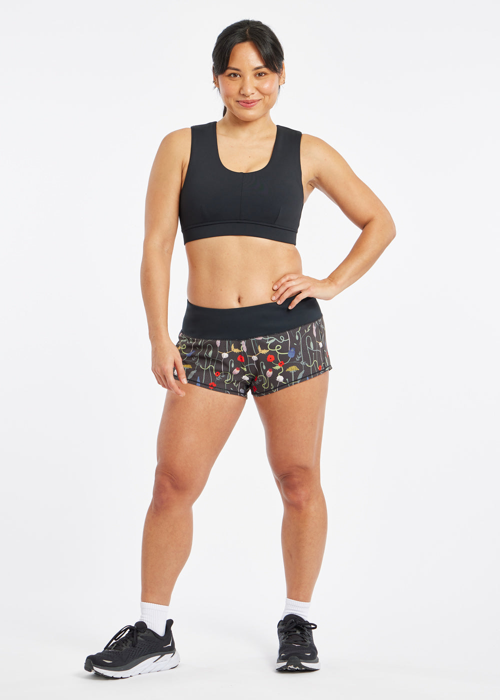 Mac Roga 1.75" Running Shorts in Black Wyld Flower Print, front