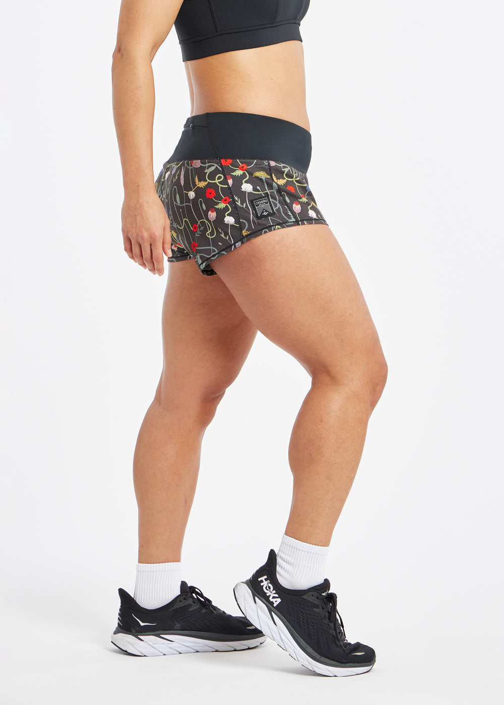 Mac Roga 1.75" Running Shorts in Black Wyld Flower Print, side view