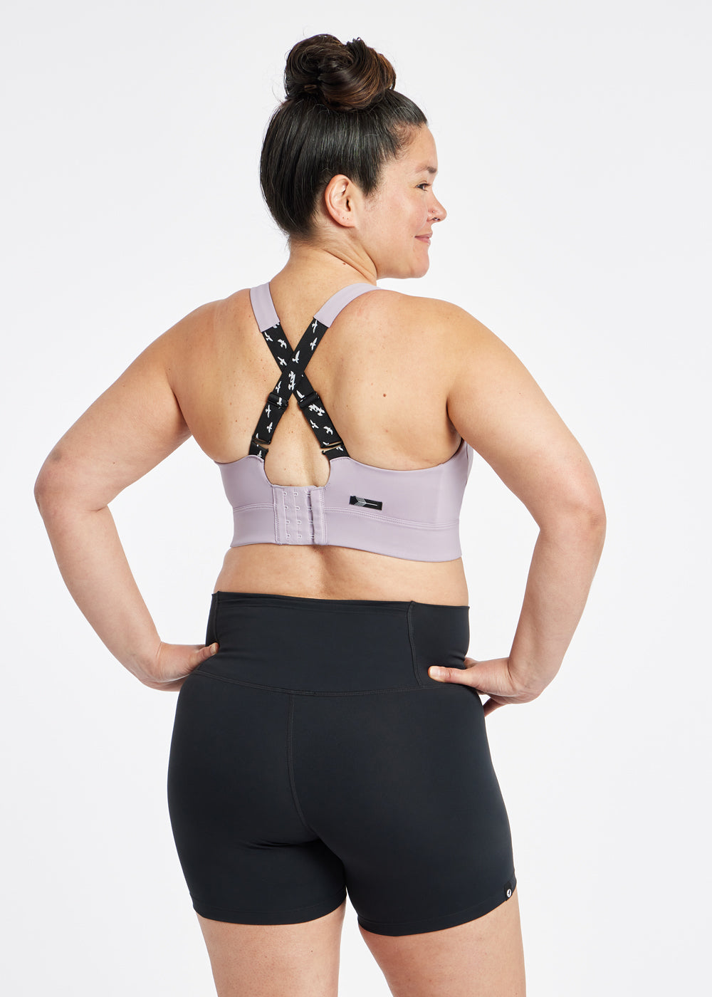 Queen High Impact Adjustable Sports Bra in Dusty Lavender Purple, back view