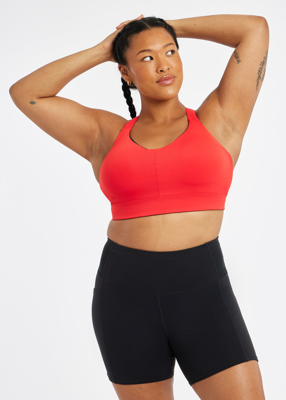 Queen High Impact Adjustable Sports Bra in Flash Flare Red, front view